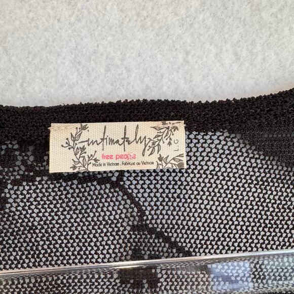 Free People Intimately Black Sheer Floral Lace Long Sleeve Mesh Top Large boho - Picture 4 of 6